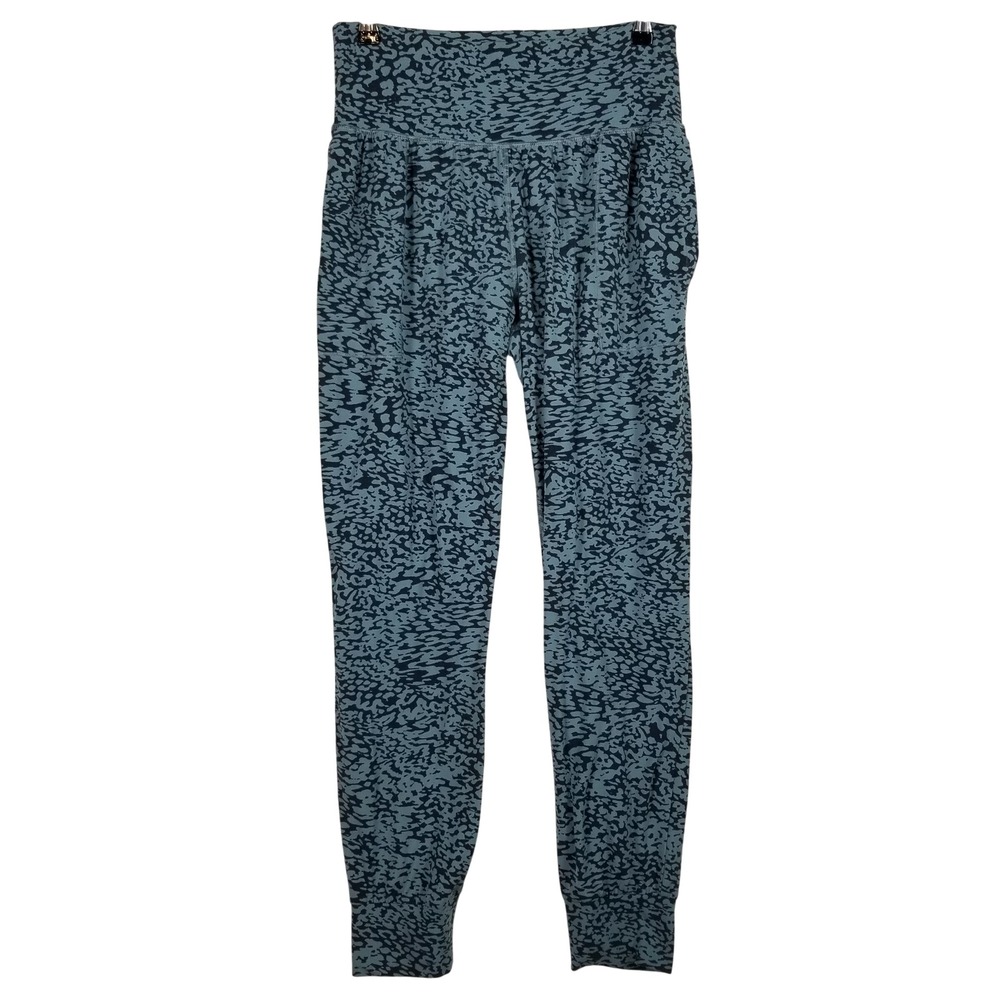 Athleta Salutation Jogger Women Sz M Teal Black Abstract Animal Print High Rise